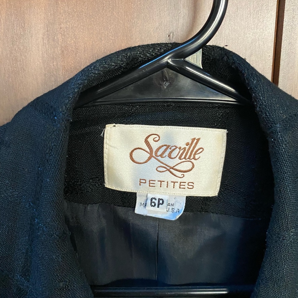 VTG Saville Black Checked Double Breasted Blazer w/White Buttons (Size:6p) - Picture 4 of 16
